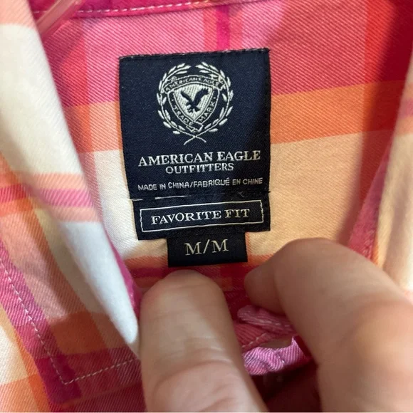 American Eagle Outfitters LS Button M Shirt Pink Plaid Favorite Fit women’s - Picture 5 of 9